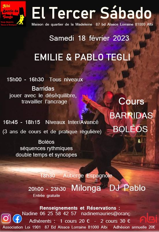 Affiche El Tercer Sábado, février 2023 par l'association Albi Barrio de Tango