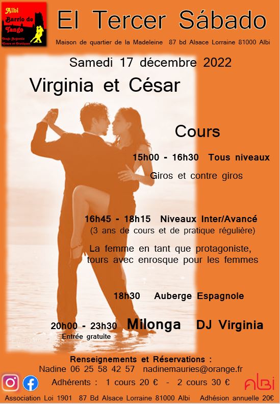 Affiche El Tercer Sábado, décembre 2022 par l'association Albi Barrio de Tango